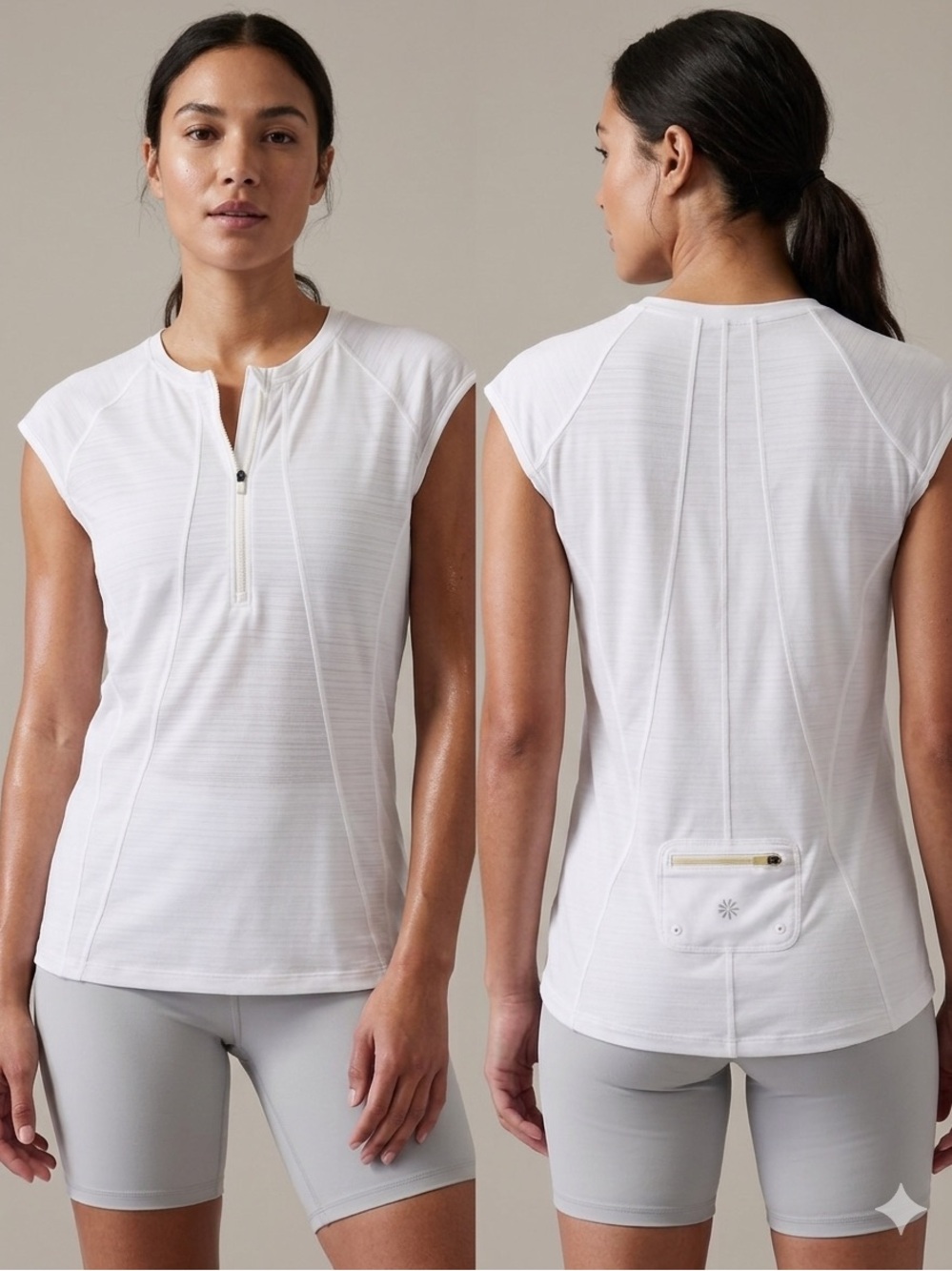 NWOT Athleta White Zip-Front Cap-Sleeve Tank